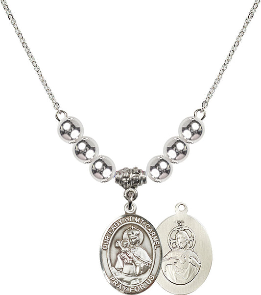 Sterling Silver Our Lady of Mount Carmel Birthstone Necklace with Sterling Silver Beads - 8243