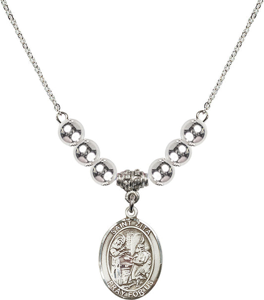 Sterling Silver Saint Zita Birthstone Necklace with Sterling Silver Beads - 8244