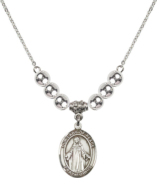 Sterling Silver Our Lady of Peace Birthstone Necklace with Sterling Silver Beads - 8245