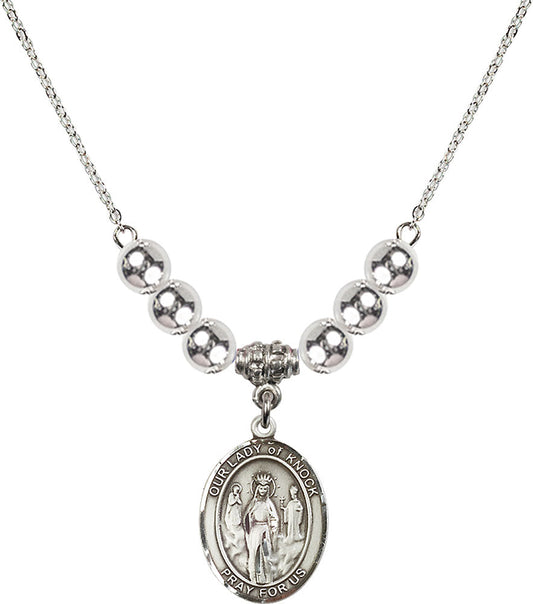 Sterling Silver Our Lady of Knock Birthstone Necklace with Sterling Silver Beads - 8246