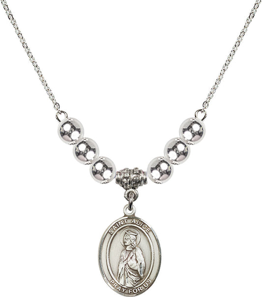 Sterling Silver Saint Alice Birthstone Necklace with Sterling Silver Beads - 8248