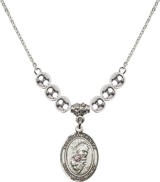 Sterling Silver Blessed Trinity Birthstone Necklace with Sterling Silver Beads - 8249