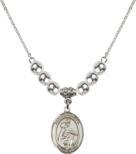 Sterling Silver Saint Isabella of Portugal Birthstone Necklace with Sterling Silver Beads - 8250