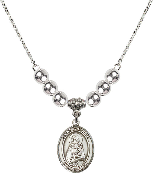 Sterling Silver Saint Victoria Birthstone Necklace with Sterling Silver Beads - 8253