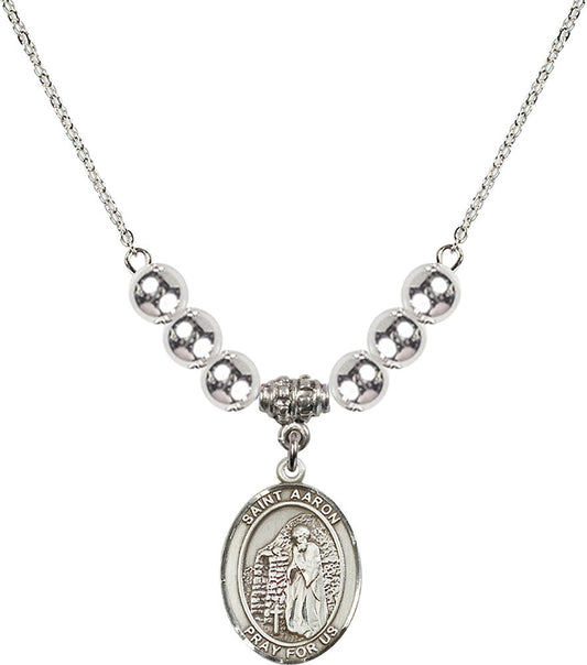 Sterling Silver Saint Aaron Birthstone Necklace with Sterling Silver Beads - 8254