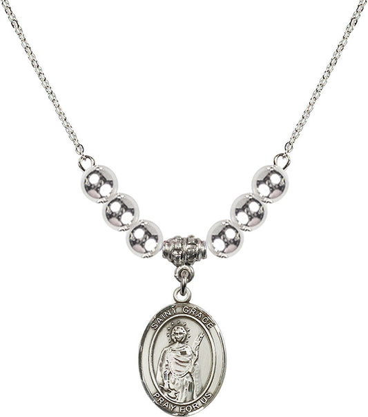 Sterling Silver Saint Grace Birthstone Necklace with Sterling Silver Beads - 8255