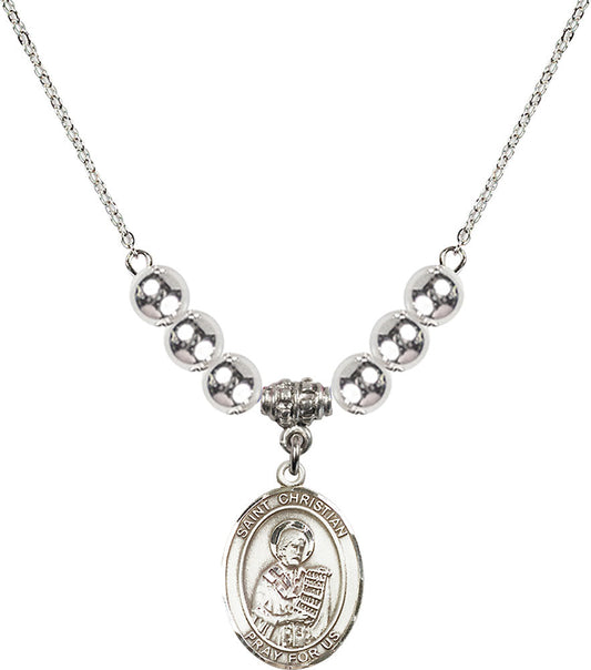 Sterling Silver Saint Christian Demosthenes Birthstone Necklace with Sterling Silver Beads - 8257
