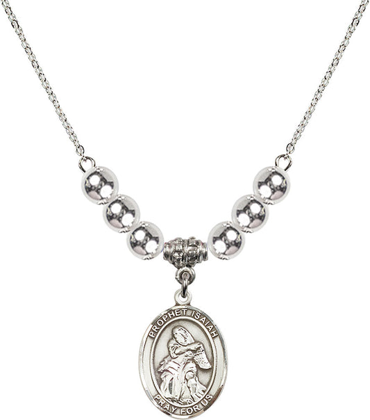 Sterling Silver Saint Isaiah Birthstone Necklace with Sterling Silver Beads - 8258