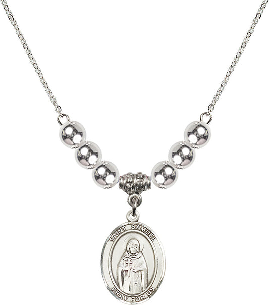 Sterling Silver Saint Samuel Birthstone Necklace with Sterling Silver Beads - 8259