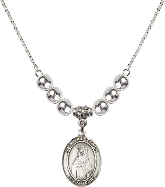 Sterling Silver Saint Hildegard von Bingen Birthstone Necklace with Sterling Silver Beads - 8260