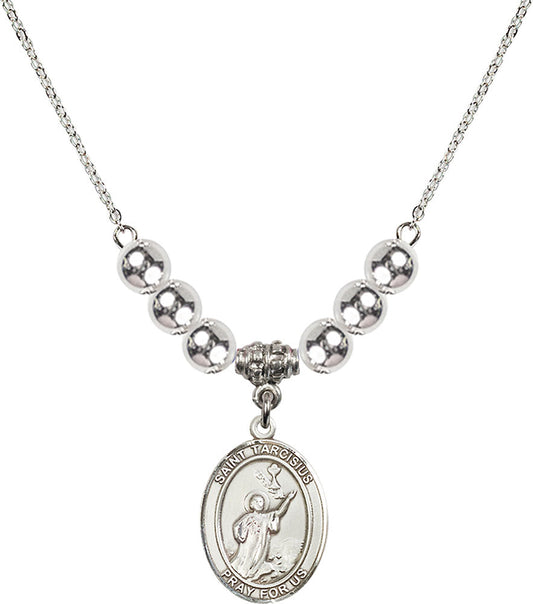 Sterling Silver Saint Tarcisius Birthstone Necklace with Sterling Silver Beads - 8261