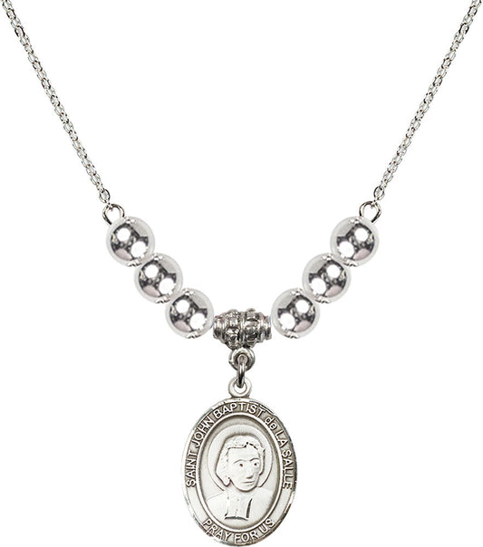 Sterling Silver Saint John Baptist de la Salle Birthstone Necklace with Sterling Silver Beads - 8262