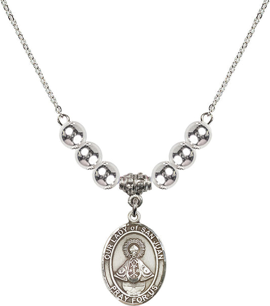 Sterling Silver Our Lady of San Juan Birthstone Necklace with Sterling Silver Beads - 8263