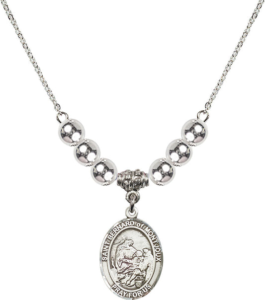 Sterling Silver Saint Bernard of Montjoux Birthstone Necklace with Sterling Silver Beads - 8264