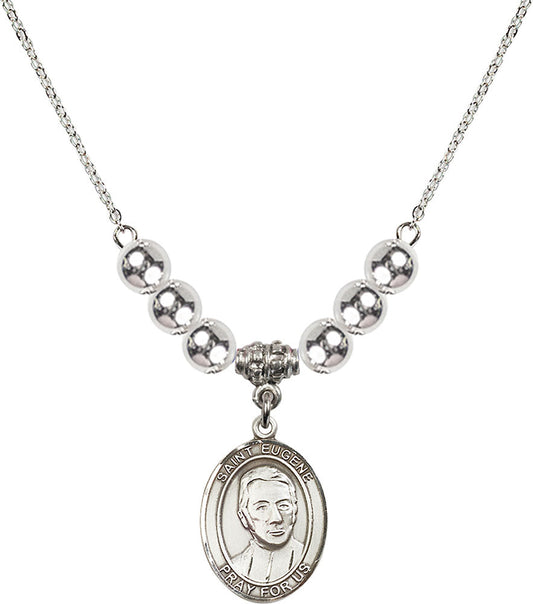 Sterling Silver Saint Eugene de Mazenod Birthstone Necklace with Sterling Silver Beads - 8266