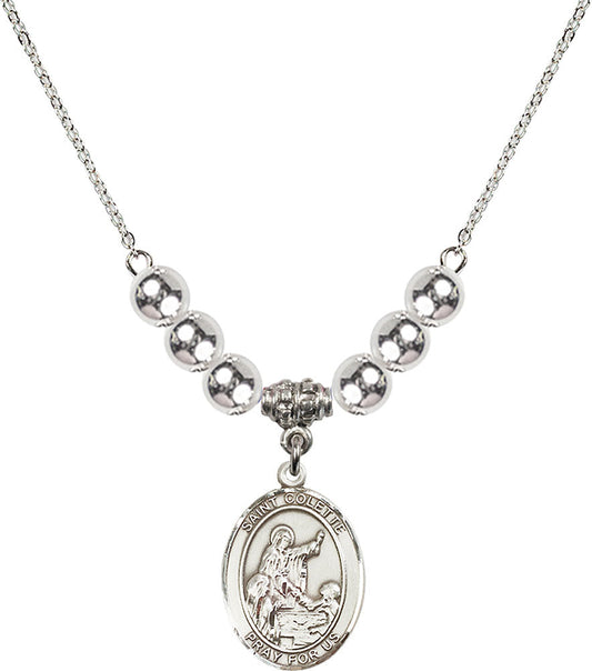 Sterling Silver Saint Colette Birthstone Necklace with Sterling Silver Beads - 8268
