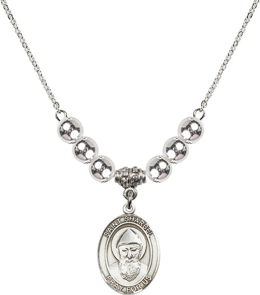 Sterling Silver Saint Sharbel Birthstone Necklace with Sterling Silver Beads - 8271
