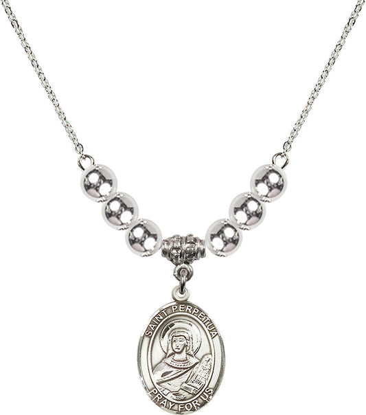 Sterling Silver Saint Perpetua Birthstone Necklace with Sterling Silver Beads - 8272