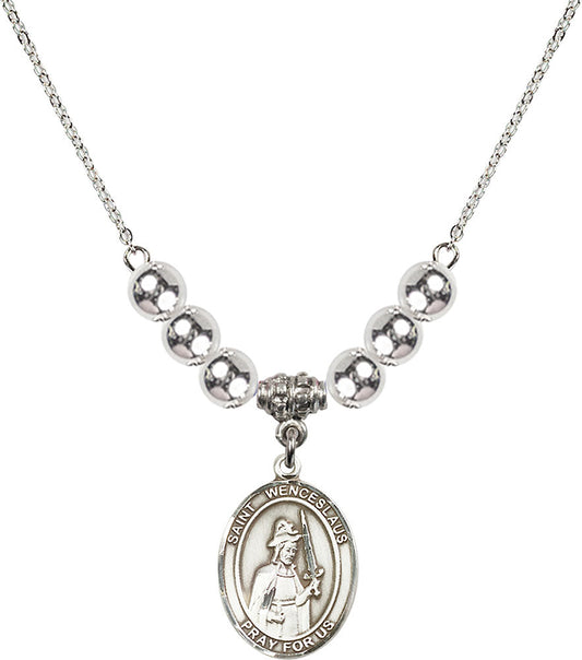 Sterling Silver Saint Wenceslaus Birthstone Necklace with Sterling Silver Beads - 8273