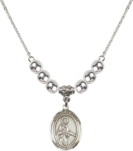 Sterling Silver Saint Remigius of Reims Birthstone Necklace with Sterling Silver Beads - 8274