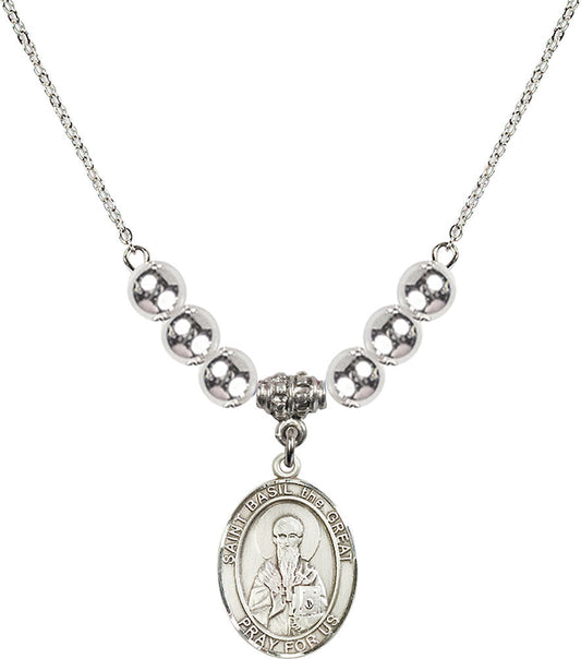 Sterling Silver Saint Basil the Great Birthstone Necklace with Sterling Silver Beads - 8275