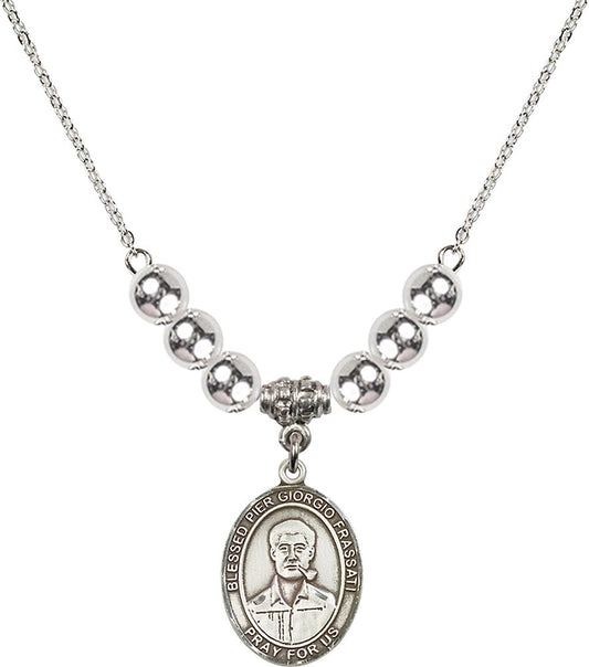 Sterling Silver Blessed Pier Giorgio Frassati Birthstone Necklace with Sterling Silver Beads - 8278