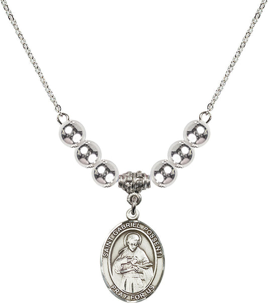 Sterling Silver Saint Gabriel Possenti Birthstone Necklace with Sterling Silver Beads - 8279