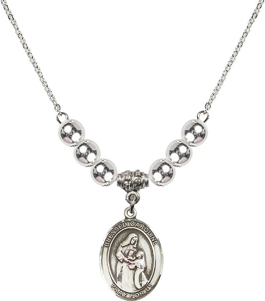 Sterling Silver Blessed Caroline Gerhardinger Birthstone Necklace with Sterling Silver Beads - 8281