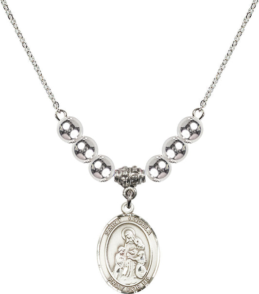 Sterling Silver Saint Angela Merici Birthstone Necklace with Sterling Silver Beads - 8284