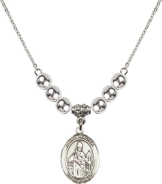 Sterling Silver Saint Walter of Pontoise Birthstone Necklace with Sterling Silver Beads - 8285