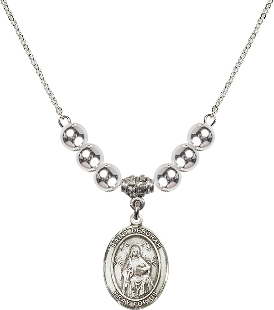 Sterling Silver Saint Deborah Birthstone Necklace with Sterling Silver Beads - 8286