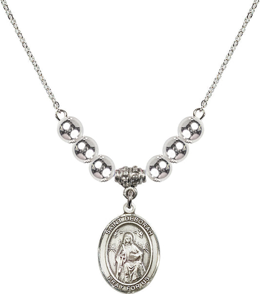 Sterling Silver Saint Deborah Birthstone Necklace with Sterling Silver Beads - 8286