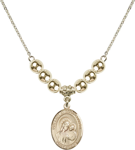 14kt Gold Filled Our Lady of Good Counsel Birthstone Necklace with Gold Filled Beads - 8287