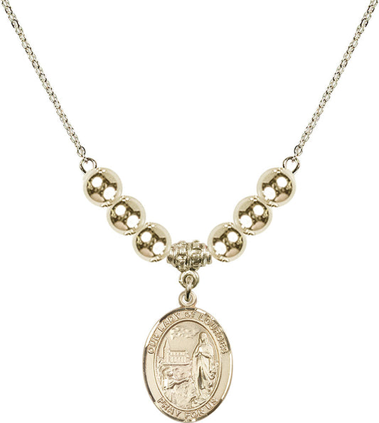 14kt Gold Filled Our Lady of Lourdes Birthstone Necklace with Gold Filled Beads - 8288