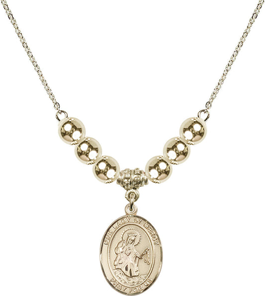 14kt Gold Filled Our Lady of Mercy Birthstone Necklace with Gold Filled Beads - 8289