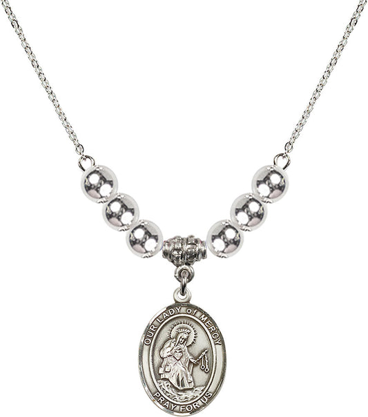 Sterling Silver Our Lady of Mercy Birthstone Necklace with Sterling Silver Beads - 8289
