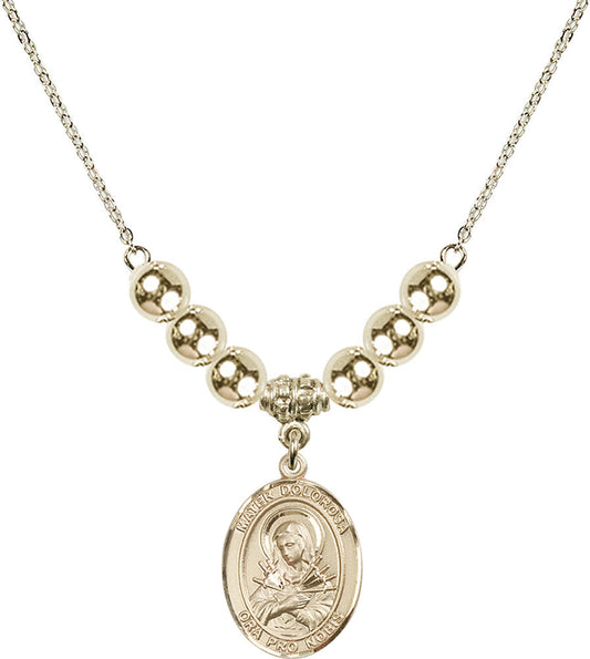 14kt Gold Filled Mater Dolorosa Birthstone Necklace with Gold Filled Beads - 8290