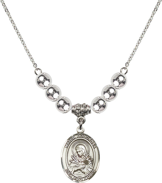 Sterling Silver Mater Dolorosa Birthstone Necklace with Sterling Silver Beads - 8290