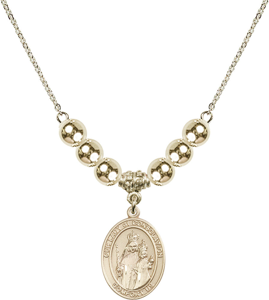 14kt Gold Filled Our Lady of Consolation Birthstone Necklace with Gold Filled Beads - 8292