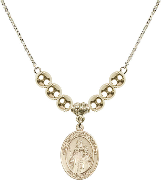 14kt Gold Filled Our Lady of Consolation Birthstone Necklace with Gold Filled Beads - 8292