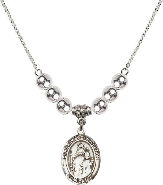 Sterling Silver Our Lady of Consolation Birthstone Necklace with Sterling Silver Beads - 8292