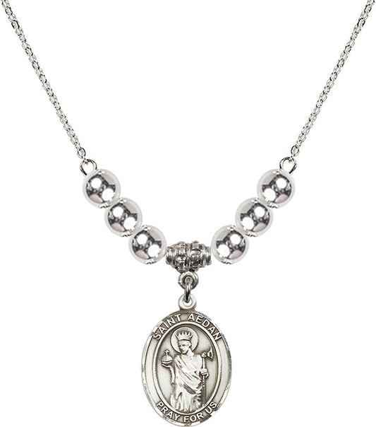 Sterling Silver Saint Aedan of Ferns Birthstone Necklace with Sterling Silver Beads - 8293