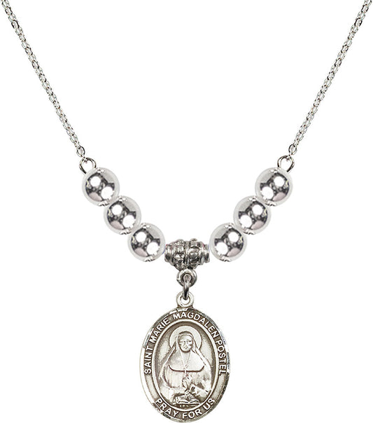Sterling Silver Saint Marie Magdalen Postel Birthstone Necklace with Sterling Silver Beads - 8294