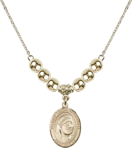 14kt Gold Filled Saint Teresa of Calcutta Birthstone Necklace with Gold Filled Beads - 8295