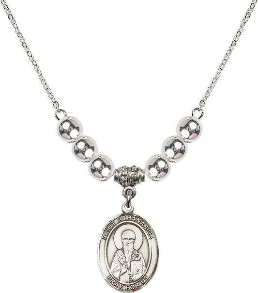Sterling Silver Saint Athanasius Birthstone Necklace with Sterling Silver Beads - 8296