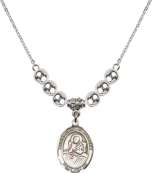 Sterling Silver Saint Lidwina of Schiedam Birthstone Necklace with Sterling Silver Beads - 8297
