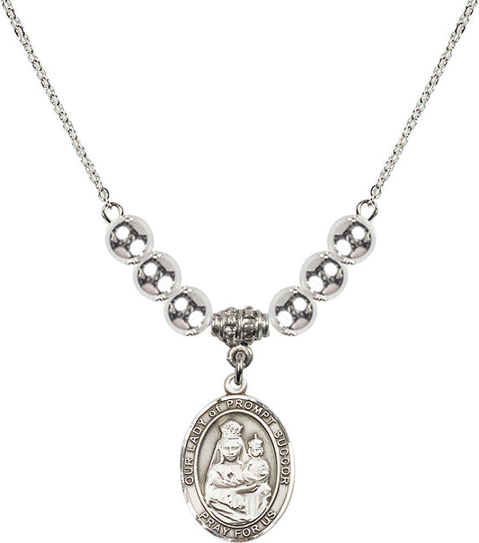 Sterling Silver Our Lady of Prompt Succor Birthstone Necklace with Sterling Silver Beads - 8299