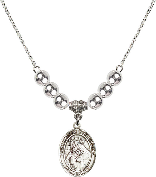 Sterling Silver Saint Margaret of Cortona Birthstone Necklace with Sterling Silver Beads - 8301