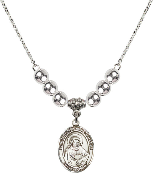 Sterling Silver Saint Bede the Venerable Birthstone Necklace with Sterling Silver Beads - 8302