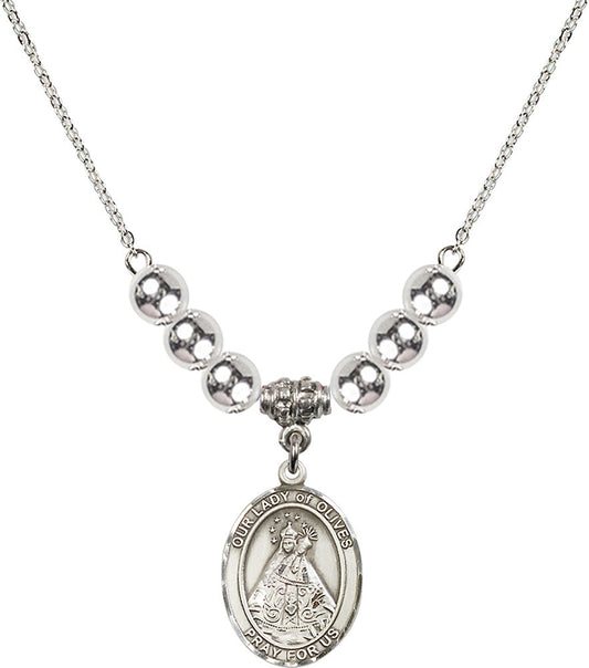 Sterling Silver Our Lady of Olives Birthstone Necklace with Sterling Silver Beads - 8303